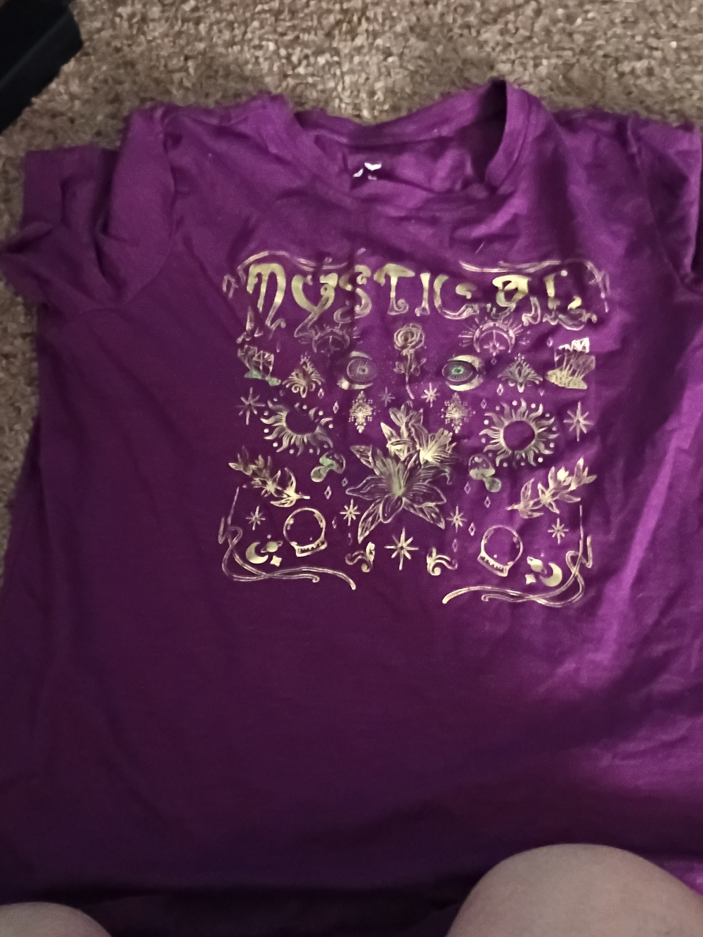 Michaels Purple Short Sleeve Tee with Gold Mystical Print